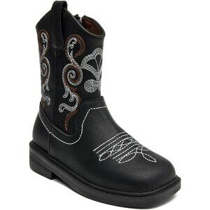 🆕 Women Black Western Cowboy Boots Square Toe Fashion Riding Mid Calf Shoes